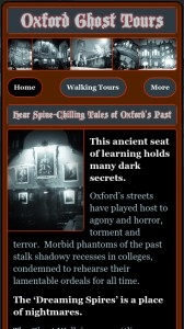 Screenshot of Oxford Ghost Tours’s website on a mobile phone