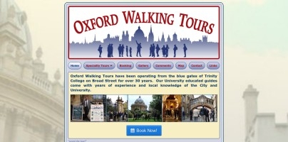 Screenshot of Oxford Walking Tours’s website on a desktop computer