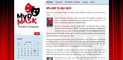 Screenshot of Mad Mask Theatre Company’s website on a desktop computer