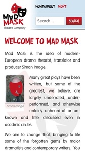 Screenshot of Mad Mask Theatre Company’s website on a mobile phone