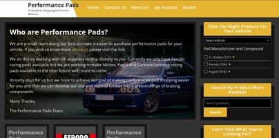 Screenshot of Performance Pads’s website on a desktop computer