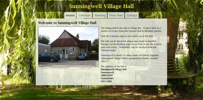 Screenshot of Sunningwell Village Hall’s website on a desktop computer